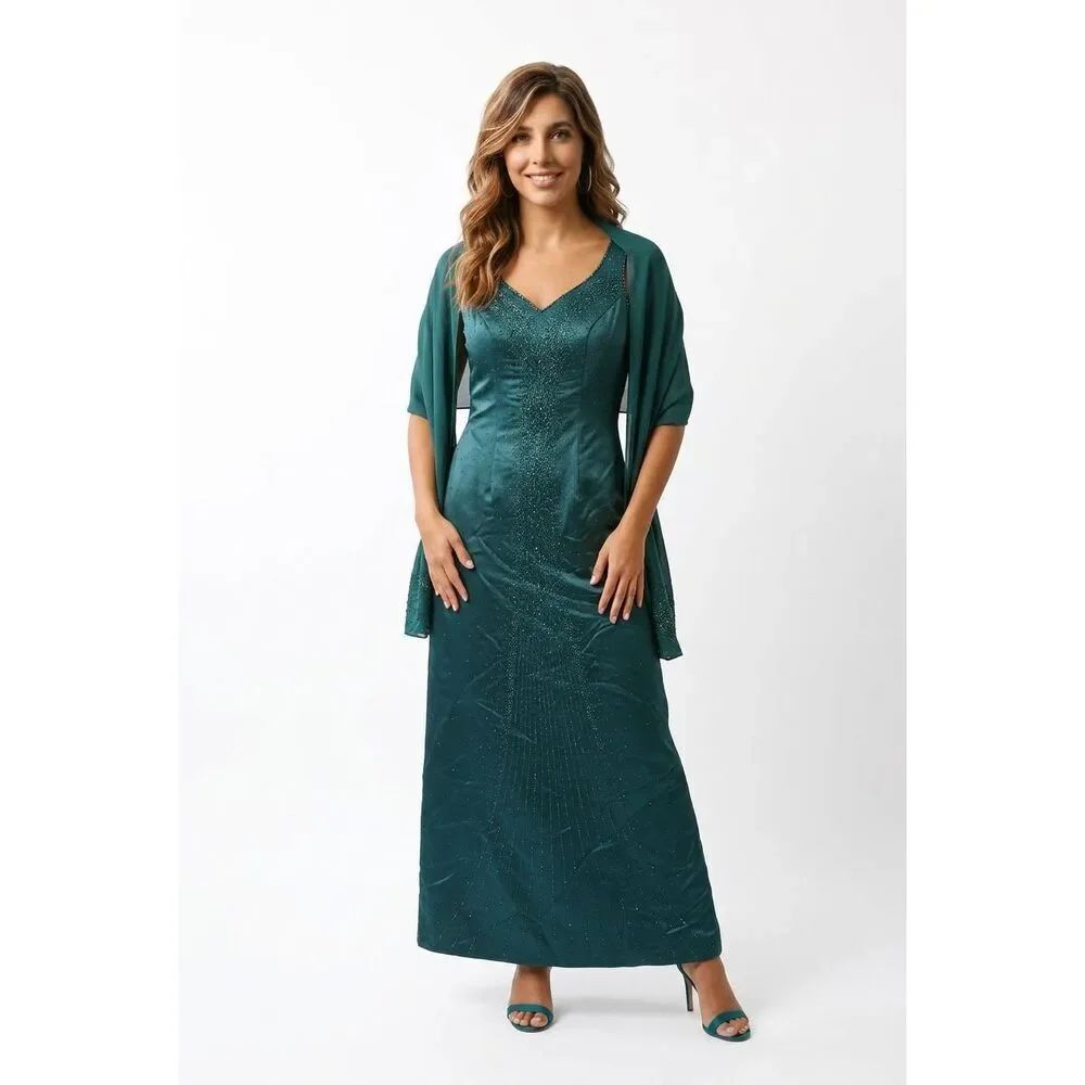 Vintage Miss Milan dark green, sleeveless Beaded evening gown Sz 6 NWT